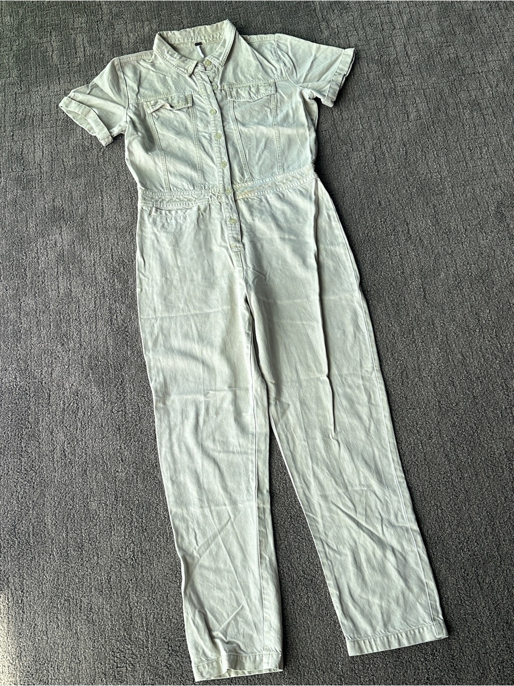 YFB Pale Sage Green Tencel Cotton Boilersuit Short Sleeve Jumpsuit - M